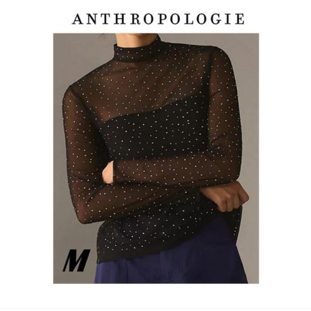 Anthropologie Eva Franco Starlight Long Sleeve Sheer Tunic BLACK MEDIUM
